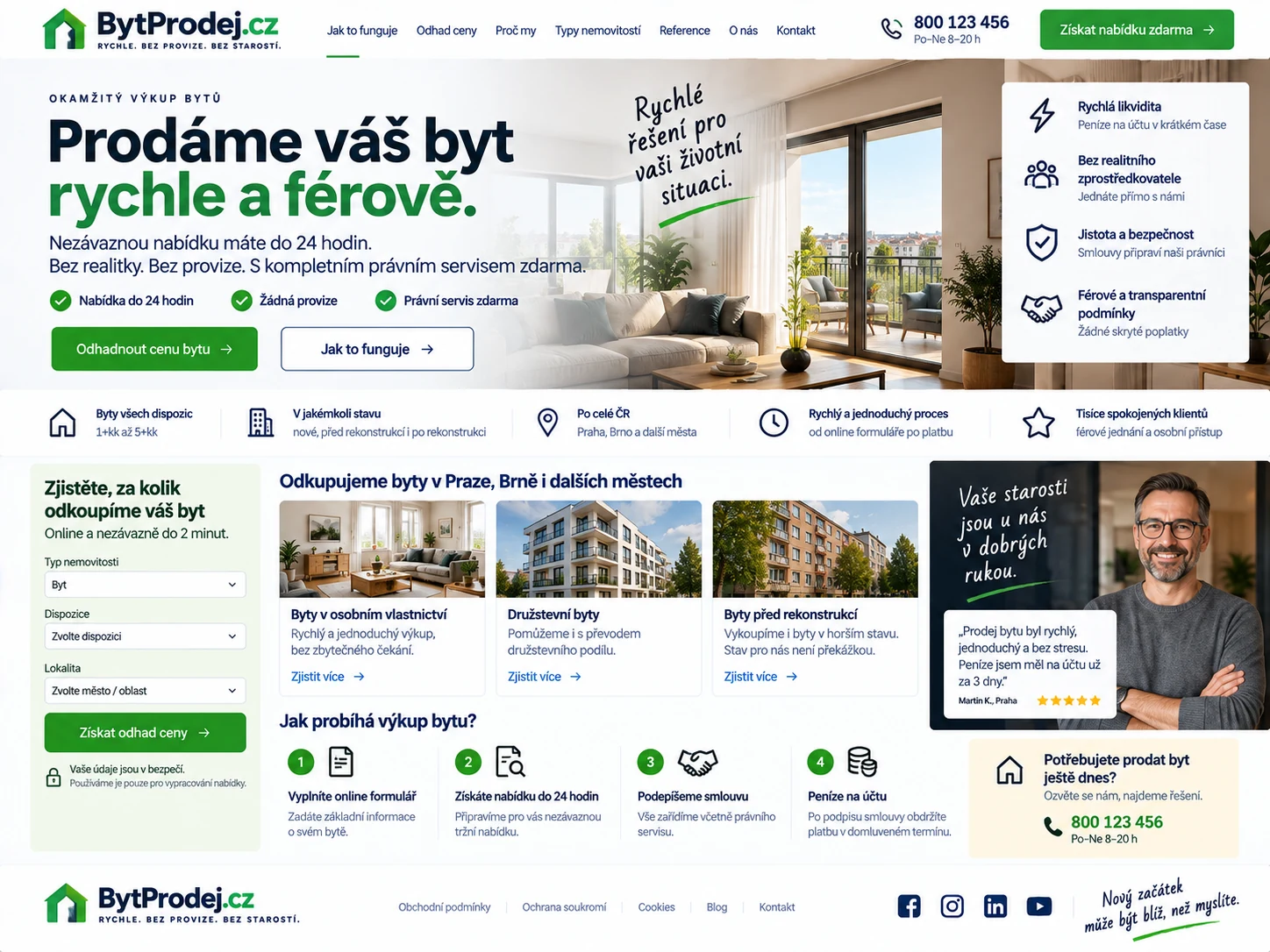 Ilustrační návrh webu BytProdej.cz pro ocenění a přímý výkup bytů